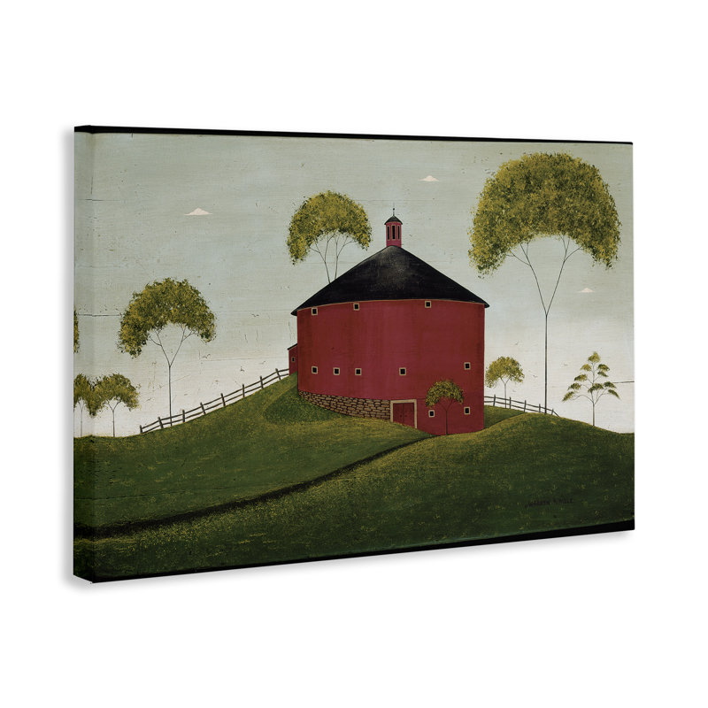 Art mural rond en forme de grange rouge dans les pâturages, design par Warren Kimble, H 30 po x l 45 po