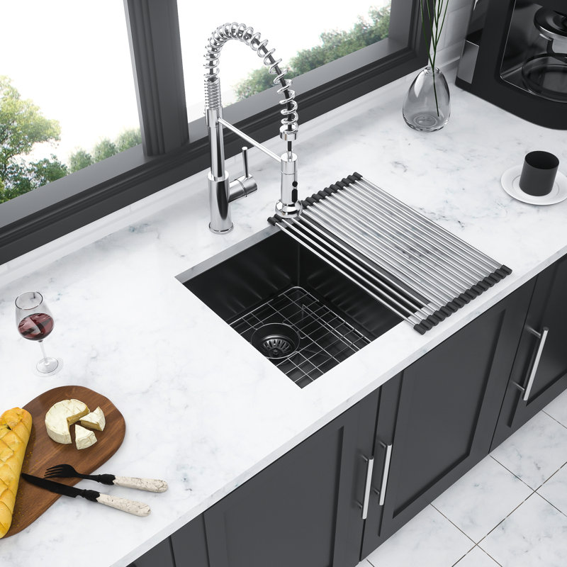Gunmetal Black Undermount Kitchen Basin 15"X17"X10", 16G Stainless Steel, Finish, Condensation Prevention 15"X17"X10" Sink, To Scratches, Included Drain Assembly And Drying Rack