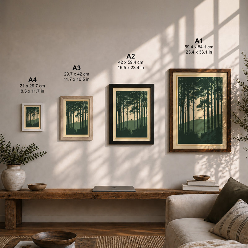 Solitude in the Forest Scandinavian - Framed Print, Black, A4 - 29.7 x 21.0 cm