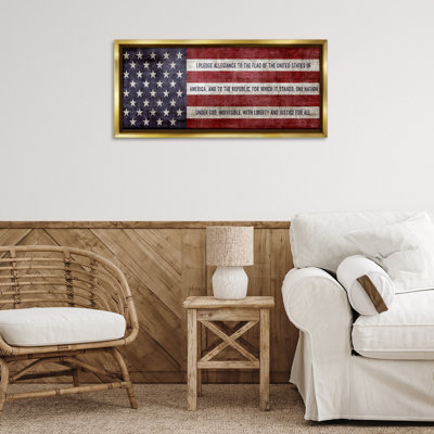 Pledge Of Allegiance Flag Gray Framed Floater Canvas Wall Art, design by Natalie Carpentieri