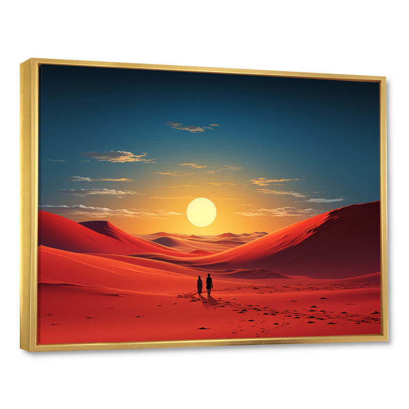 «Crimson Sands Desert Moon Horizon II», art mural désert, Cadre flottant doré, H 30 po x l 40 po x P 1,5 po