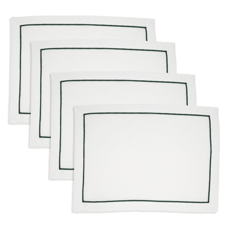 Embroidered Line Design Placemat (Set of 4), Green