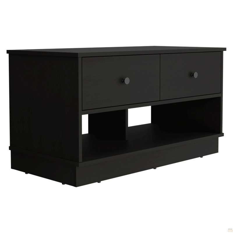 Storage Bench Beji, Lower Shelf, Two Drawers, Black Wengue Finish, Black