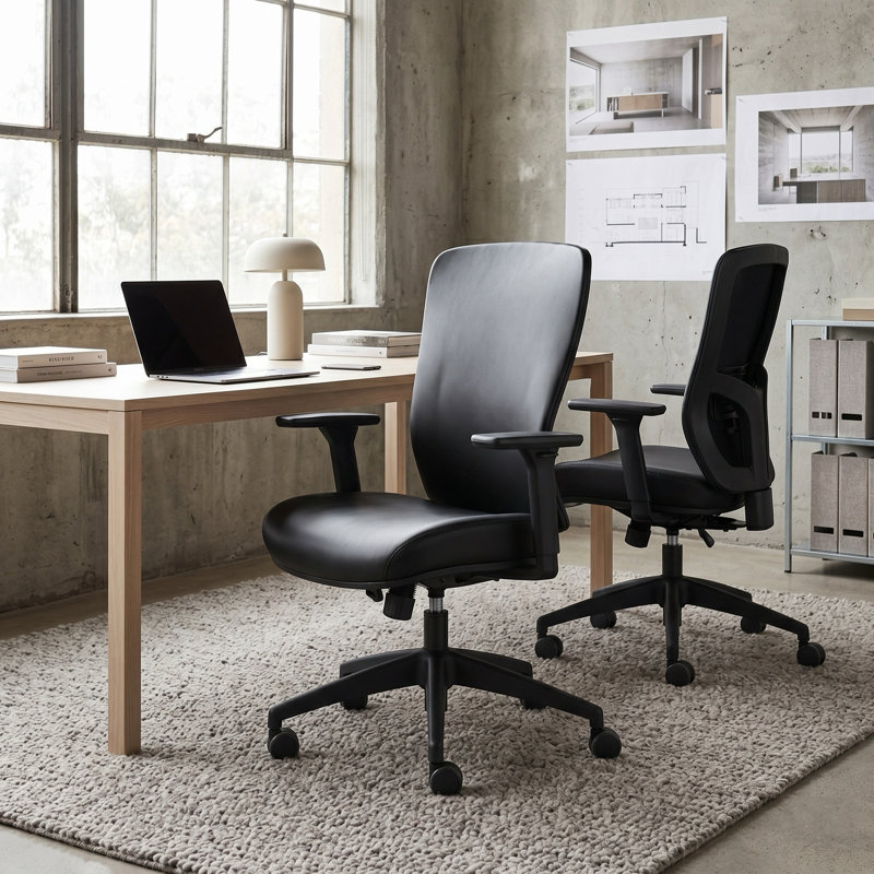 Fauteuil de direction moderne en similicuir avec accoudoirs réglables, dossier large et assise rembourrée, pour la maison et les bureaux commerciaux.