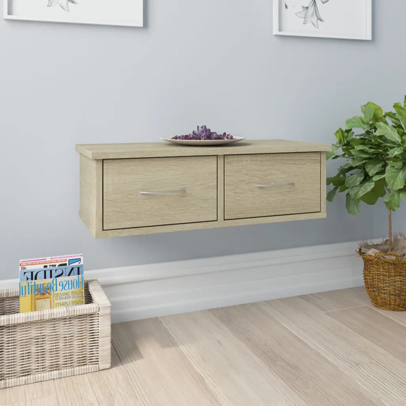 Quamarion 17 Stories Wall-Mounted Drawer Shelf 60X26x18.5 Cm Engineered Wood, Sonoma Oak