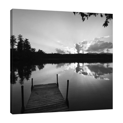 «Sunset Lake and Dock BW» par Suzanne Foschino, reproduction sur toile tendue