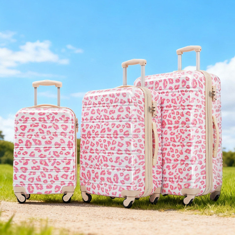 Valise légère à roulettes Hardshell 3 pièces 20 24 28 pouces avec serrure TSA, Rose