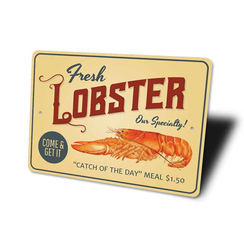 Plaque en aluminium Fresh Lobster Meal, H 14 po x l 10 po x P 0,04 po