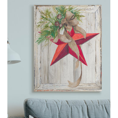 «Rustic Winter Red Star Barn Wood» par Patricia Pinto - reproduction d'art