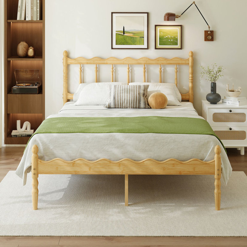 Lit double traditionnel en bois massif 14 po avec tête de lit, Double