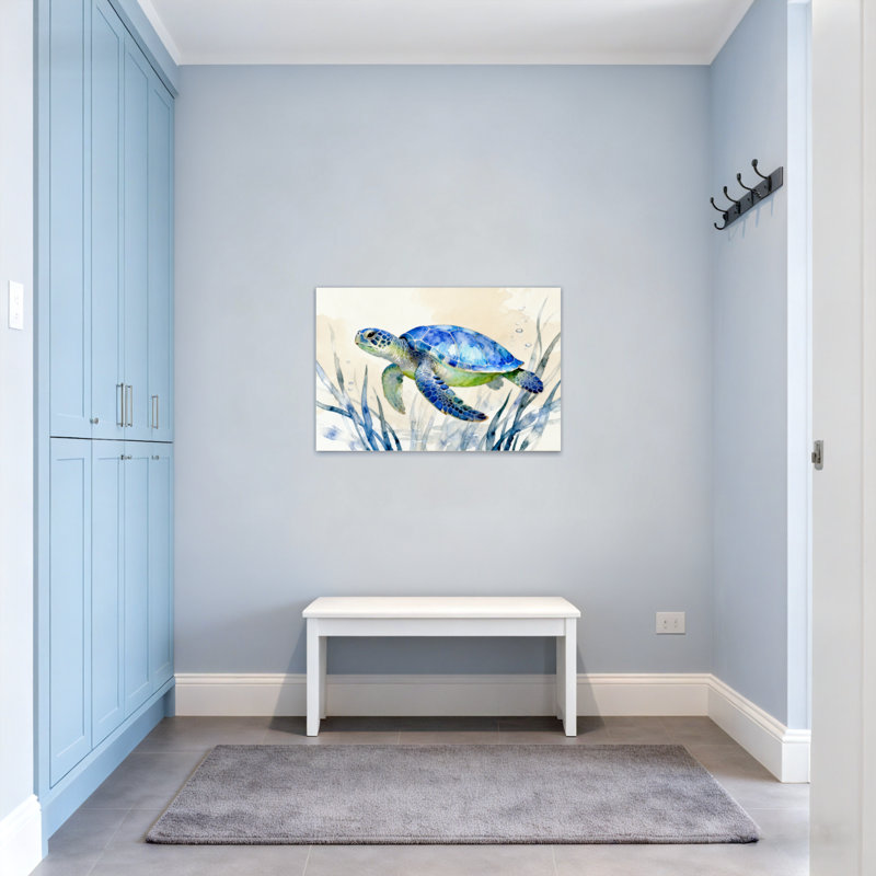 Animaux, tortue de mer nageant parmi les herbes marines, H 20 po x l 30 po