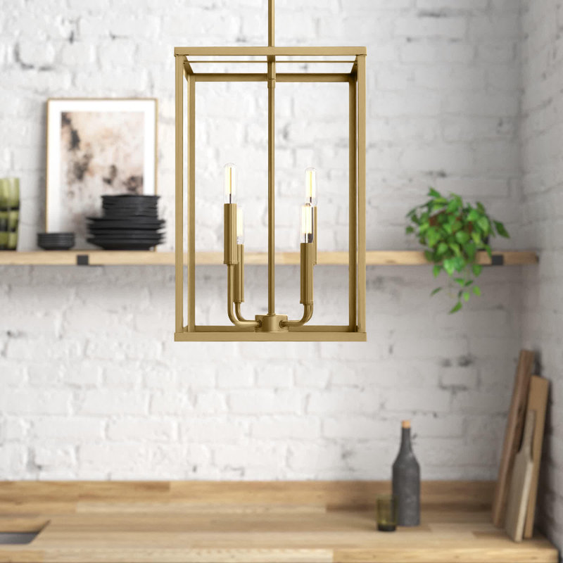 Caines 4 - Light Lantern Rectangle Pendant in Brass, Brass