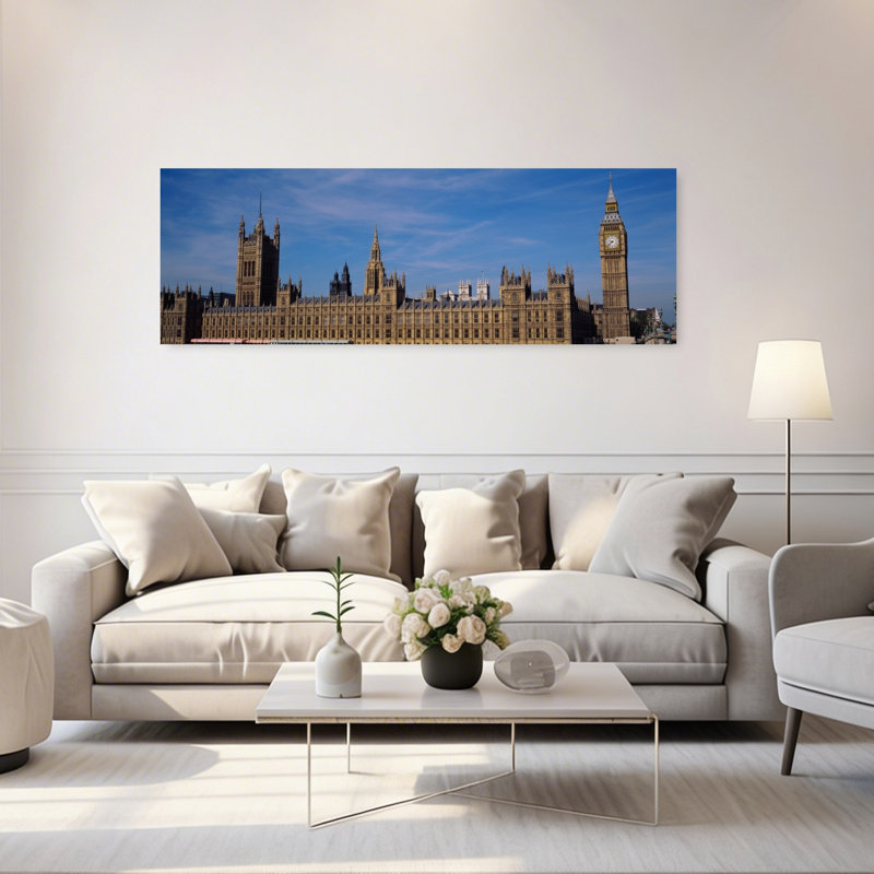 Ciel bleu sur un bâtiment, Big Ben et les maisons du Parlement, Londres, Angleterre, H 20 po x l 60 po