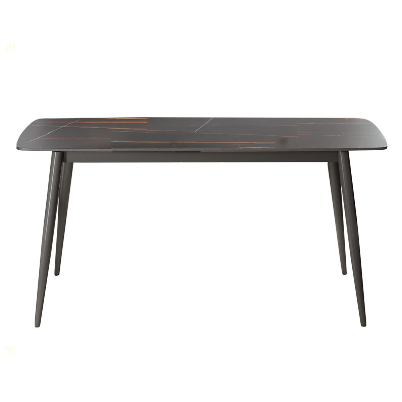 62.99" Modern Artificial Stone Black Curved Edge Dark Grey Metal Leg Dining Table-Can Accommodate 6 People(Dining Table Only)