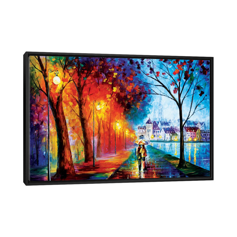 City By The Lake by Leonid Afremov - Painting on Canvas, 101.6 cm H x 66.04 cm W, Black Framed Canvas