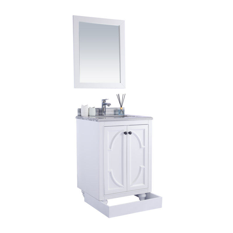 Ensemble de meuble-lavabo pour salle de bain simple 24 po Mundy, Bandes blanches, Blanc