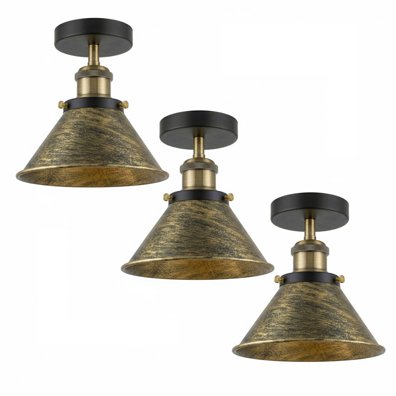 Semi Flush Mount, Brushed Brass/Black, Brushed Brass