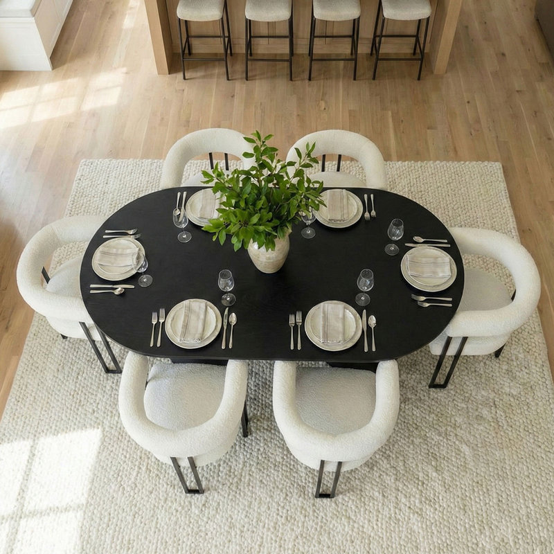 Table de salle à manger à piédestal extensible de 47 po à 85 po avec chaises capitonnées ovales et noires