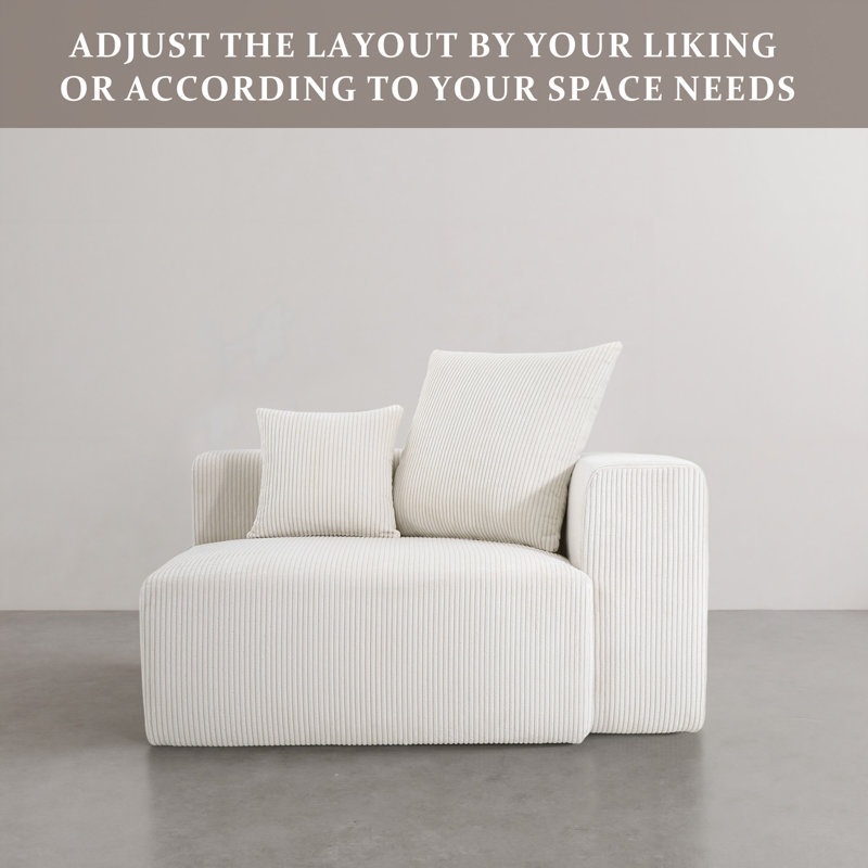 Chaise longue rembourrée en velours côtelé Osterhus, Beige