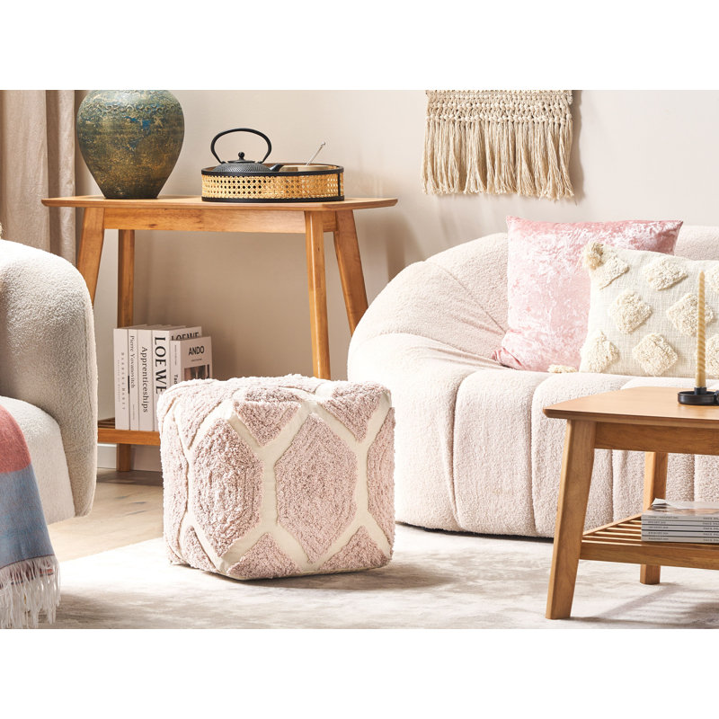 Charmayne 40cm Wide Square Geometric Cube Ottoman, Pink/Beige