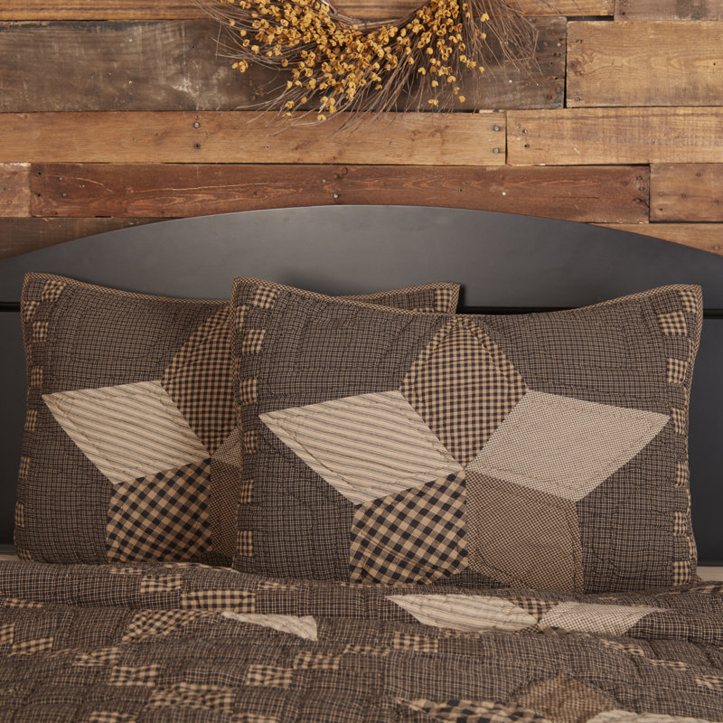 Farmhouse Star Quilted Cotton Standard Sham in Charcoal and Tan