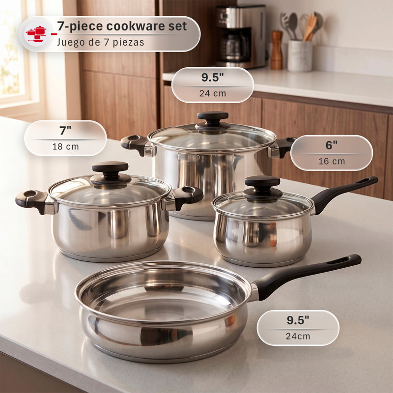 Batterie de cuisine en acier inoxydable 7 pièces Magefesa Deliss, compatible avec toutes les surfaces de cuisson, va au lave-vaisselle