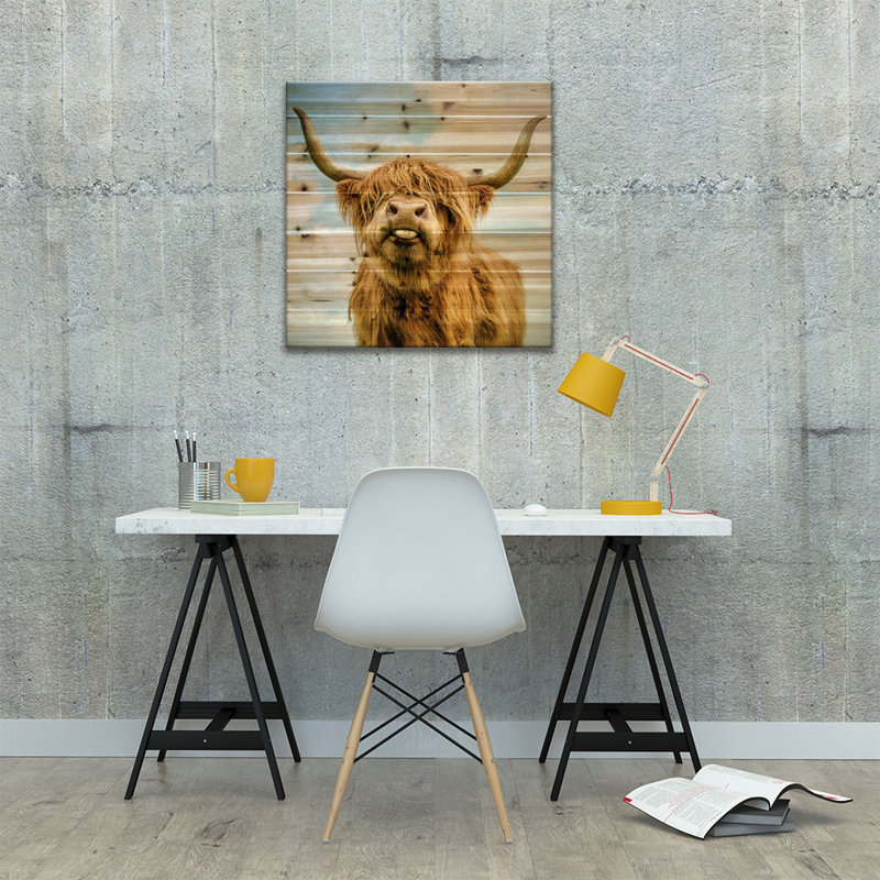 «Highland Cow» par Mark Gemmell, impression sur bois sans cadre
