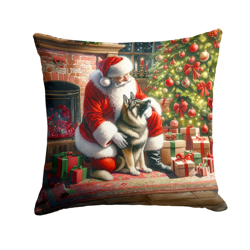 Coussin décoratif norvégien Elkhound and Santa Claus, H 14 po x l 14 po