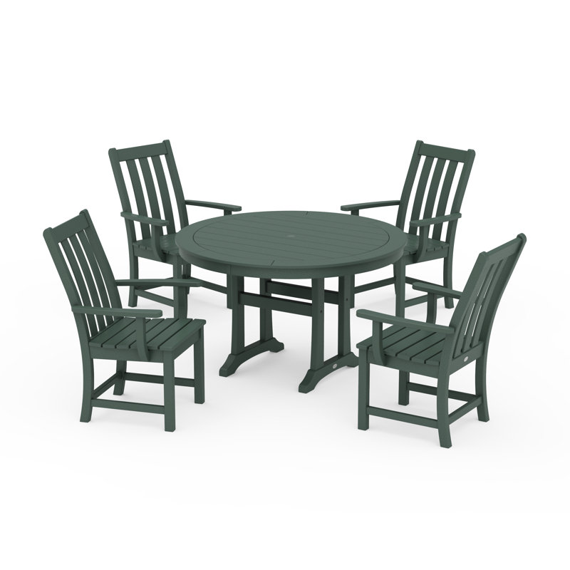 POLYWOOD Vineyard 5-Piece Round Dining Set with Trestle Legs, Green