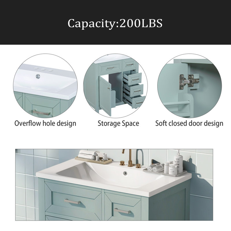 Ensemble de meuble-lavabo 30 po avec lavabo, armoire de salle de bain avec tiroirs, structure solide et panneau de fibres à densité moyenne