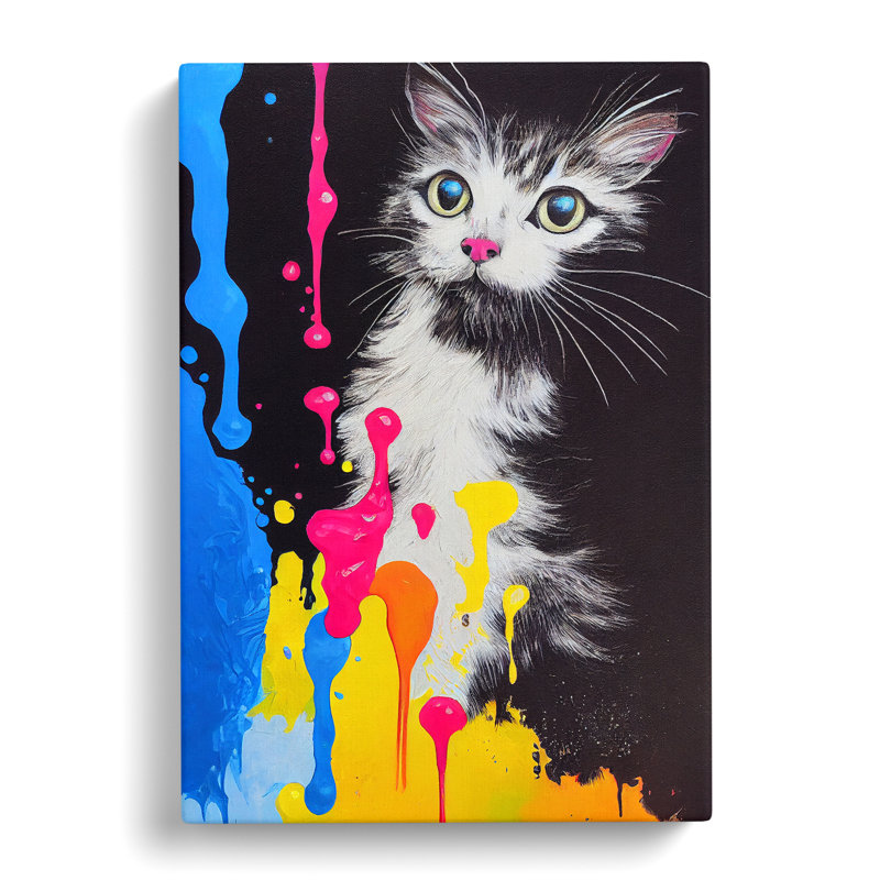 Cat In Paint No.3 - Wrapped Canvas, 50cm H x 35cm W x 3cm D