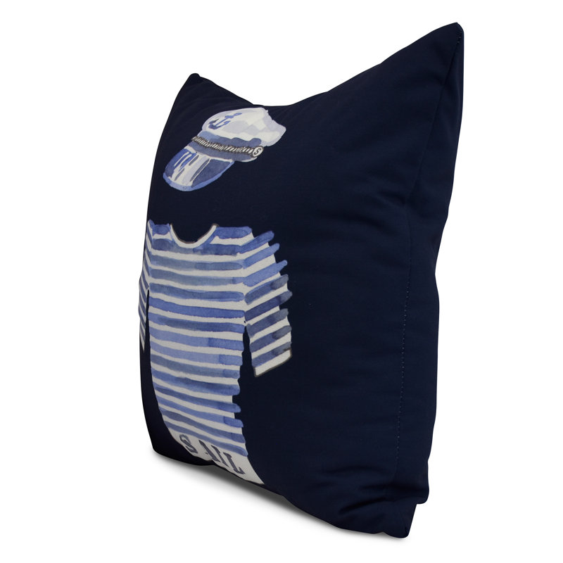 Housse de coussin d'extérieur carrée à imprimé capitaine Nantucket, Marine, 18 po x 18 po