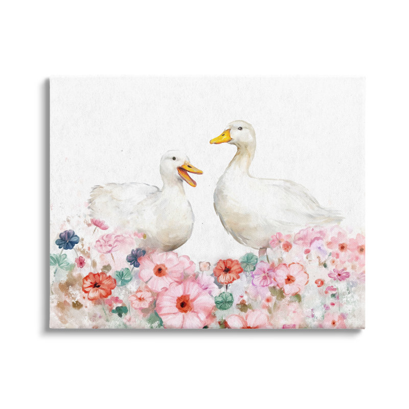 Canards et fleurs pastel par Ziwei Li, H 16 po x l 20 po x P 1,5 po