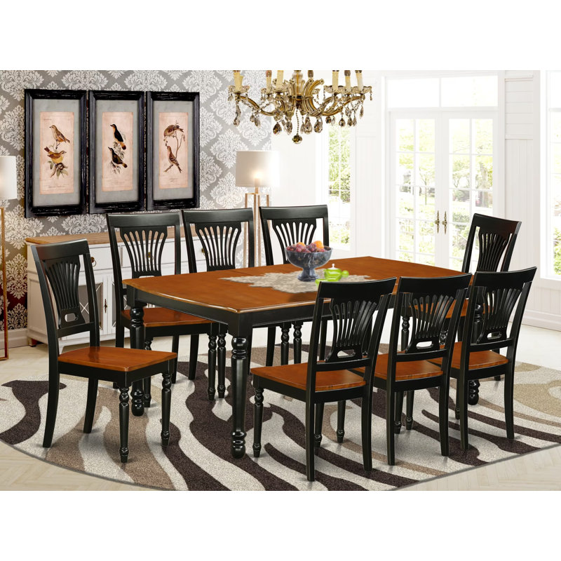 9 Piece Dining Room Table Set Includes a Rectangle Wooden Table with Butterfly Leaf and 8 Kitchen Dining Chairs, 42x78 Inch, Black & Cherry