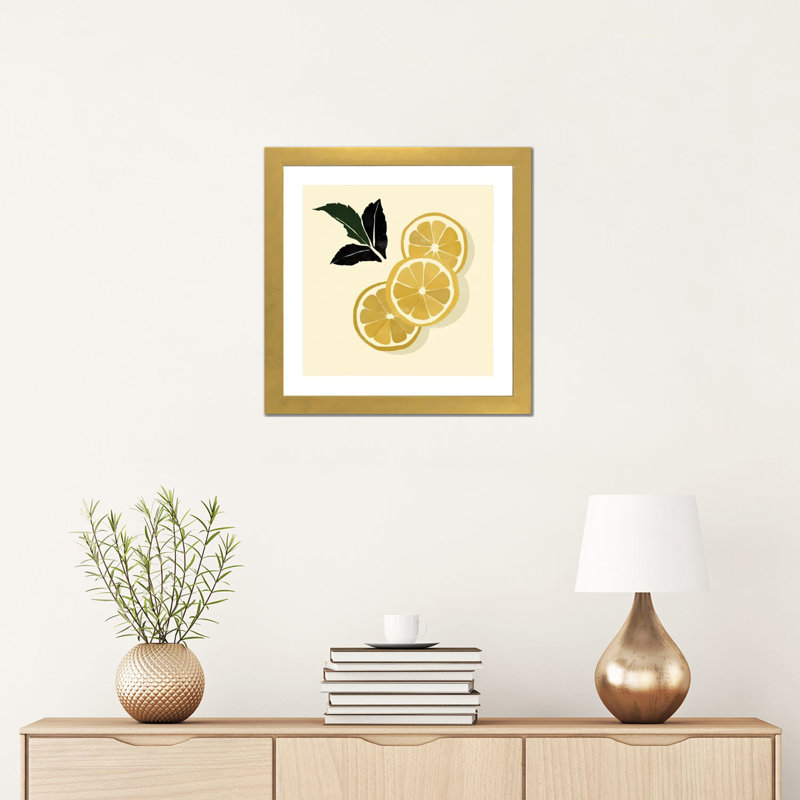 « Citrons » par Bria Nicole, impression d’art graphique, Blanc, H 16 po x l 16 po x p 1 po, Papier encadré doré