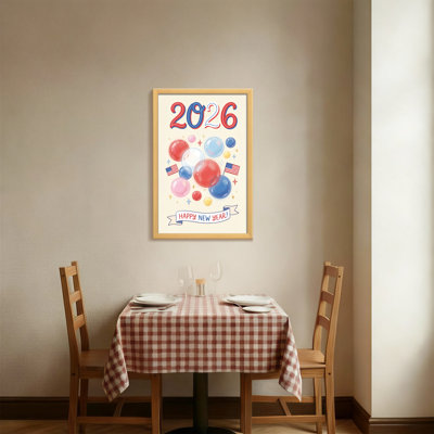 Fashion Happy New Year 2026 Balloons Flags Stars