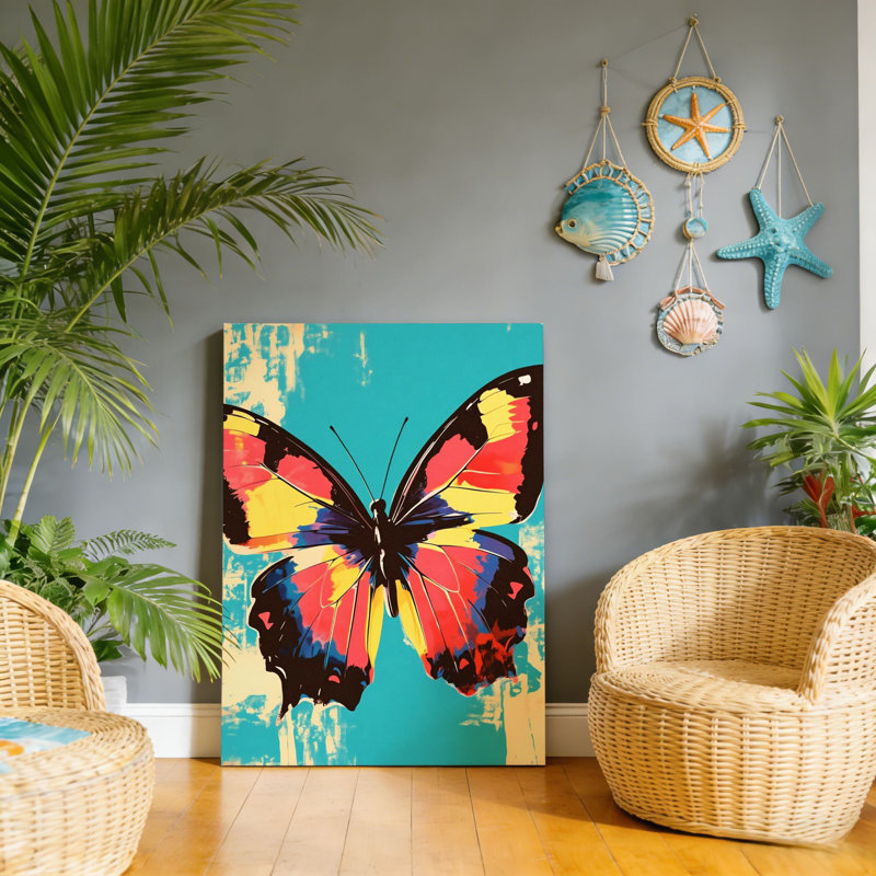 Papillon Pop Art, cadre en bois à l'arrière intégré, l 20 x L 30
