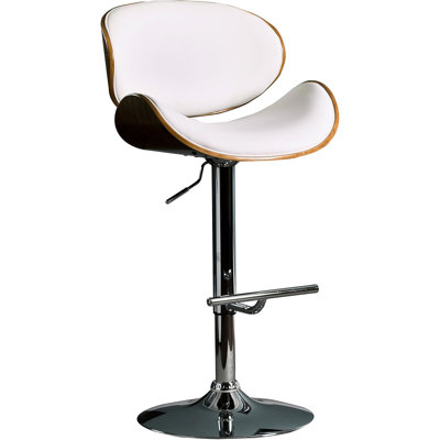 Tabouret de bar pivotant contemporain blanc, structure au fini noyer, conception moderne, base à piédestal réglable de 36 à 44 pouces, siège rembourré et tabouret de 21 x 21 pouces avec structure à dossier incurvé,
