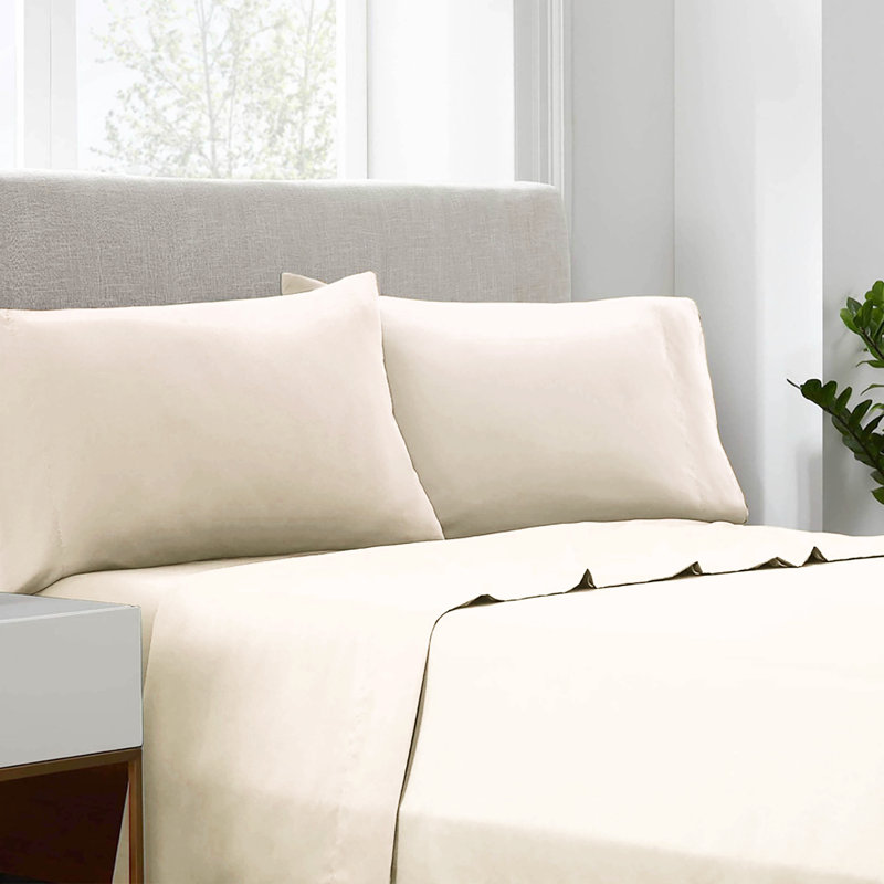 Taie d'oreiller en satin 400 fils, Crème, Simple