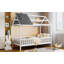 Twin Size Wood House Bed With Fence,White+Grey-1076299758