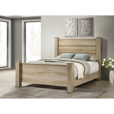 Transitional Queen Panel Bed With Weathered Oak Color, Structure, Rustic Bedroom Vibe Enhancement Paneled Headboard, Appearance, Piece