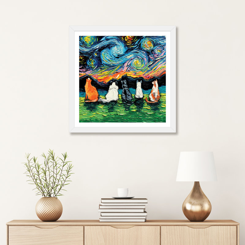 «Starry Cats» par Aja Trêves - reproduction d'art sur, H 24 po x l 24 po x P 1 po, Papier avec cadre blanc