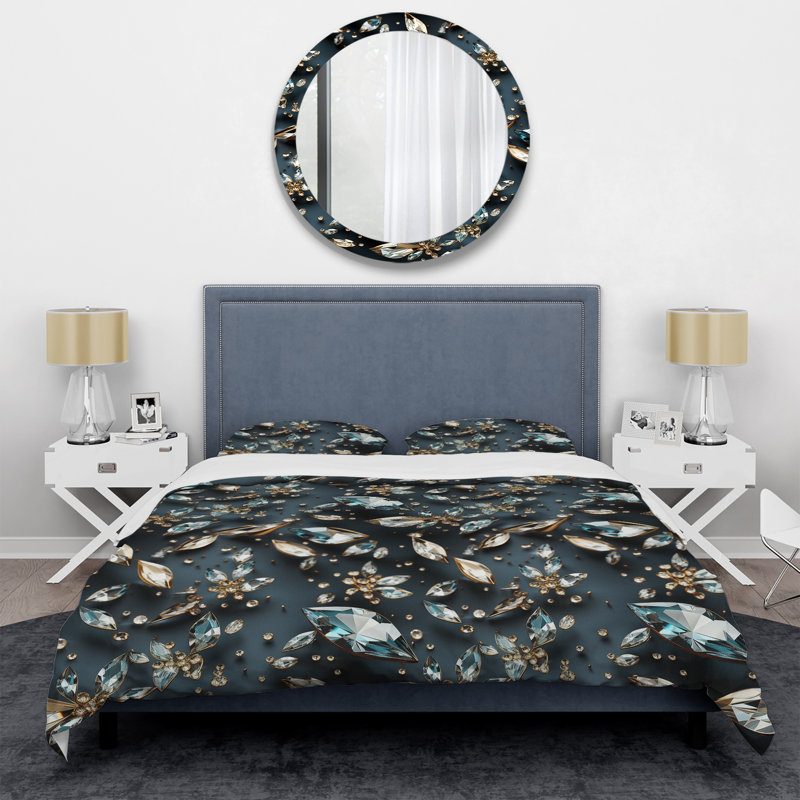 Black Crystal Glamour Brilliance I - Ensemble de housse de couette glam, Housse de couette pour grand lit et 2 taies décor