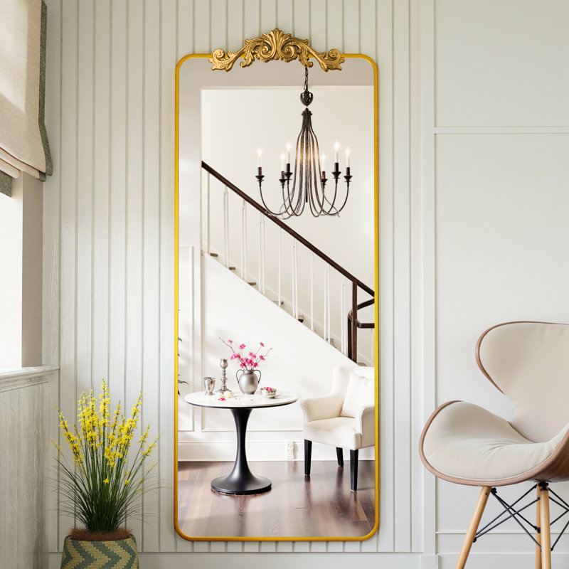 Retro engraved full-length mirror, 58"×18", Gold