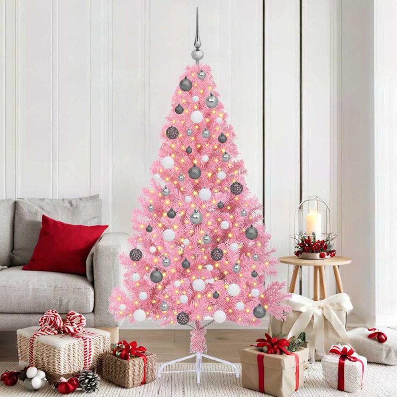 Artificial Pre-lit Christmas Tree with 300 LEDs PVC, Pink, 240 cm, without Baubles