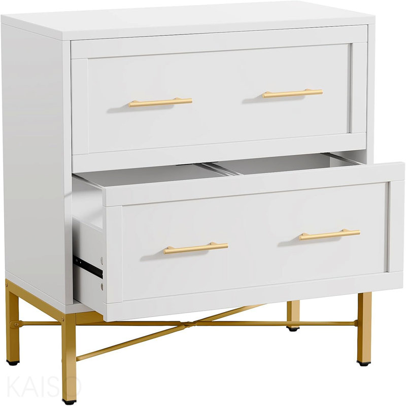 31.49-Inches Modern White & Gold 2-Drawer File Cabinet Wood Filing Storage For Letter/Legal/A4 Files Printer Stand With Anti-Tilt & Safety Features For Home Office