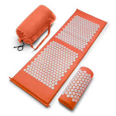 Sorbus 51 Inch Acupressure Mat, Pillow & Carry Bag Set - Helps with Stress, Back & Neck Pain - Great for Muscle Relaxation, Sciatica, & Meditation, Orange/White