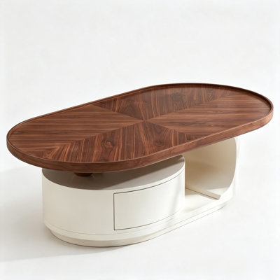 51.18 Oval Walnut Wood Panel Coffee Table