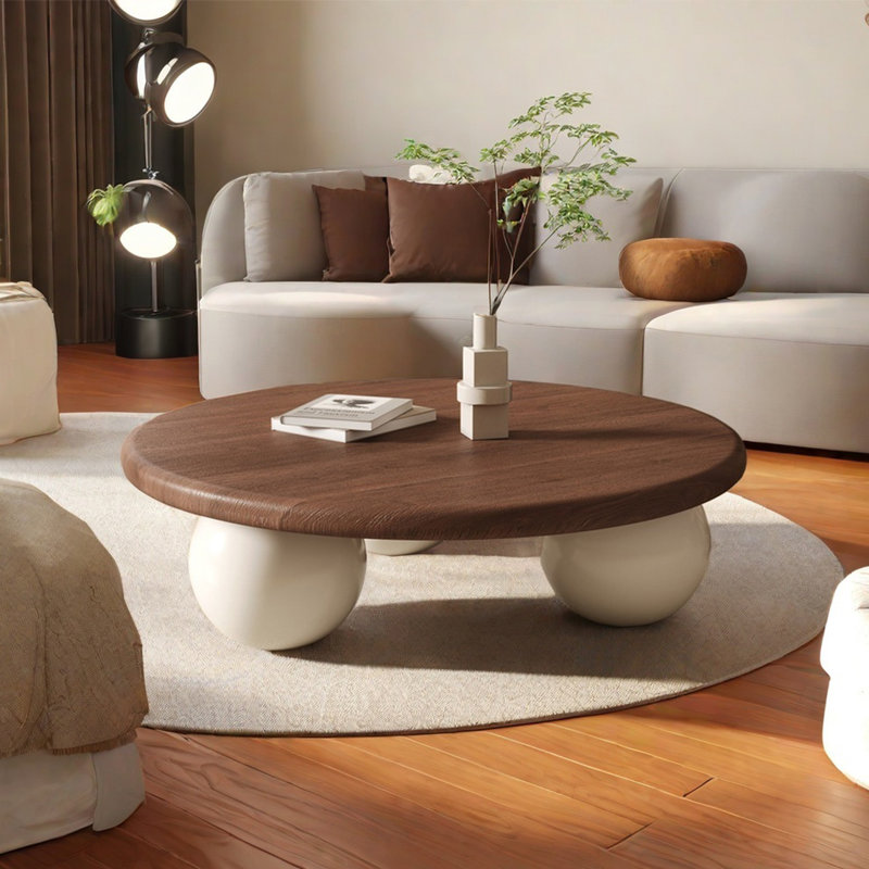 Table basse simple et luxueuse pour salon, Noyer foncé, H 13,8 po x L 35,4 po x l 35,4 po