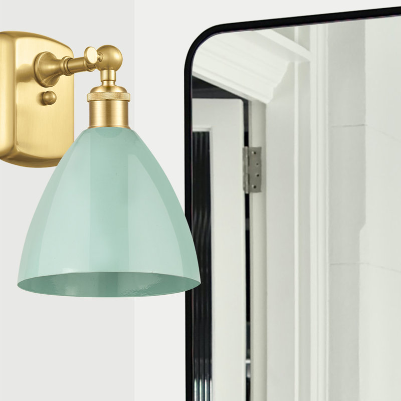 Steel Armed Sconce, Seafoam, Satin Gold